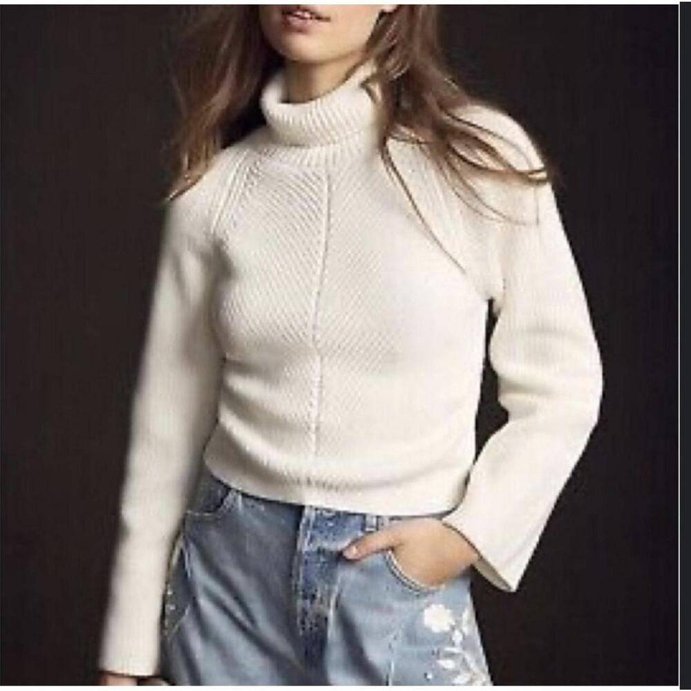 Maeve Anthropologie Sweater Womens XS Cream White Turtleneck Ribbed Knit